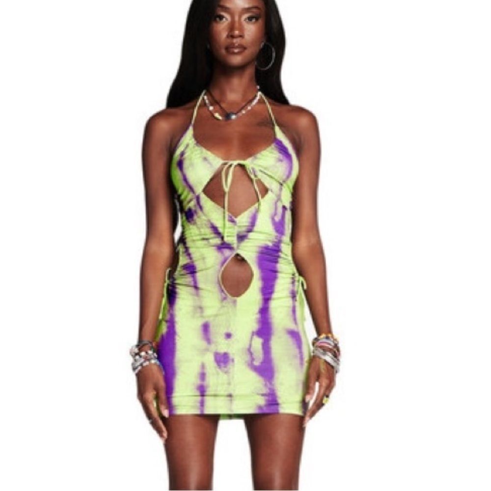 I.AM.GIA bamboo Purple and Green Halter Dress XXS